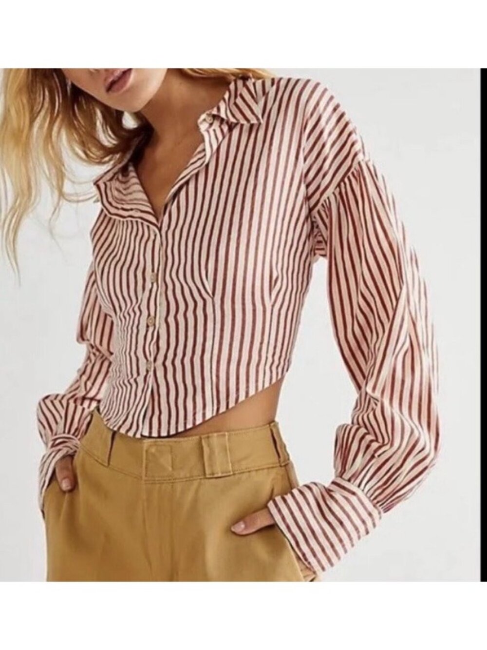 Free People Ophelia Corset Button Down Shirt Sz Large Striped Boho Jj